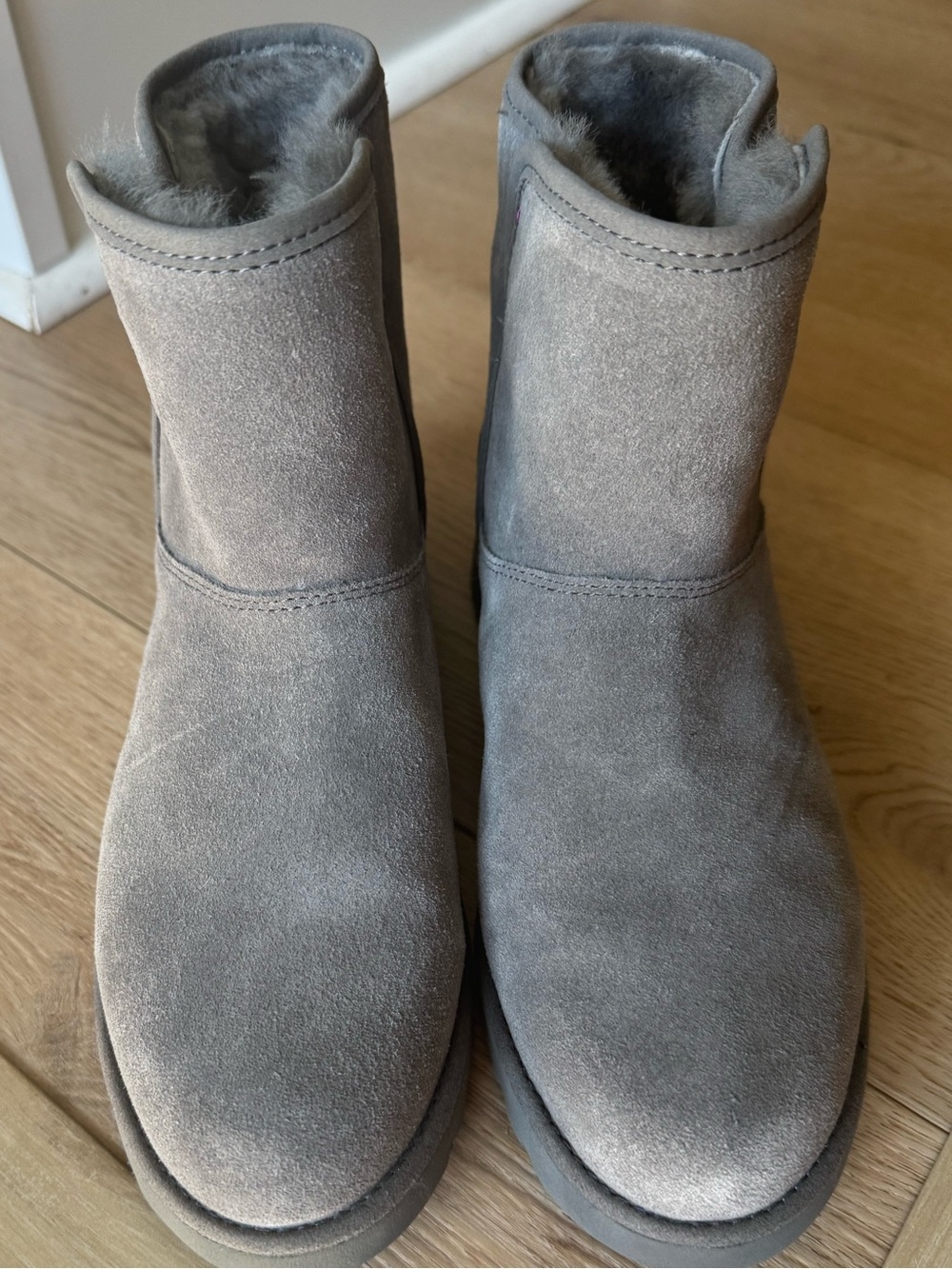 UGG Women's Grey Suede Shearling Short Boots